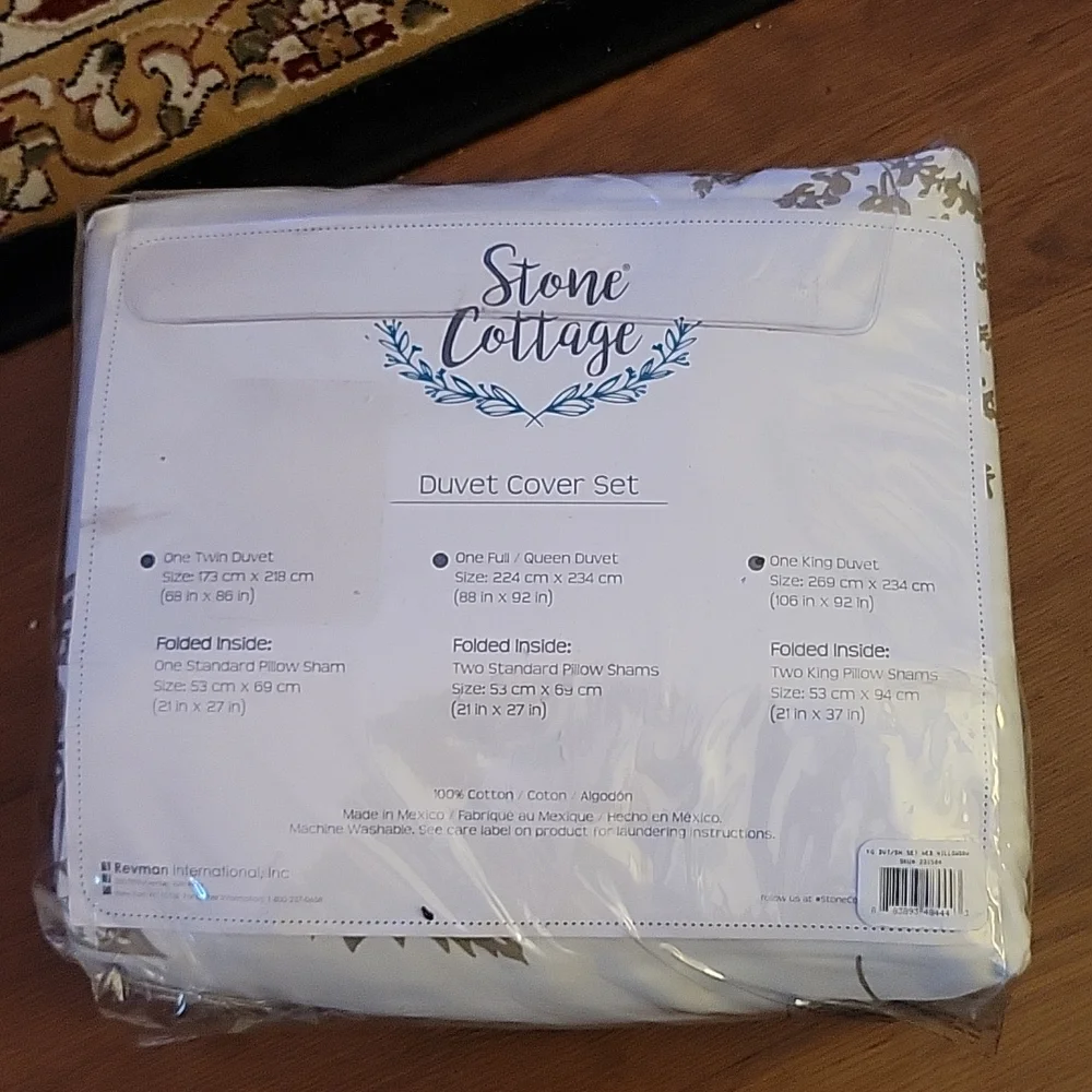 Stone Cottage 3 piece King Willow Duvet cover set White Tan Floral cotton New…